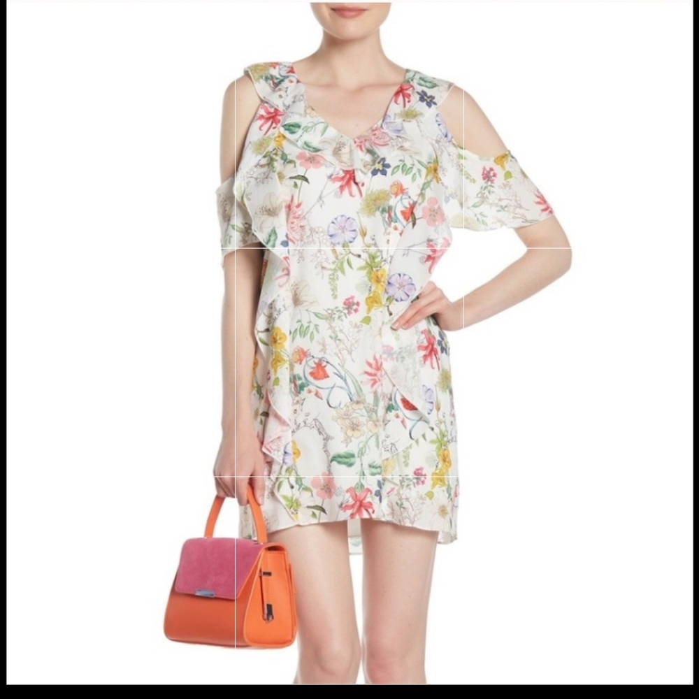 NWT PARKER Glory Floral Bird Print Dress Cold Shoulder - White, Red, Blu…